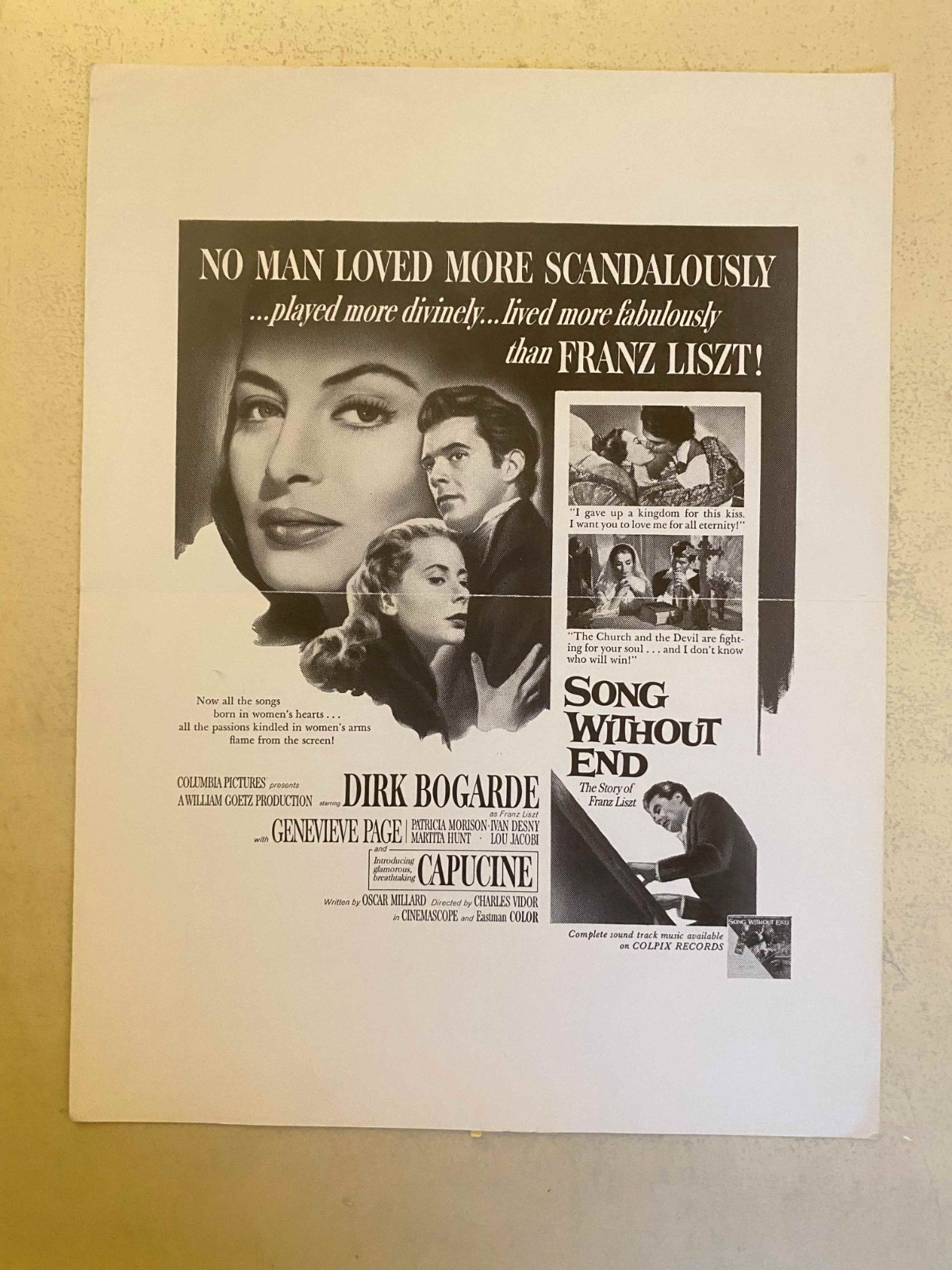 Song Without End Release Schedule August 1960 Dirk Bogarde, ultra rare!