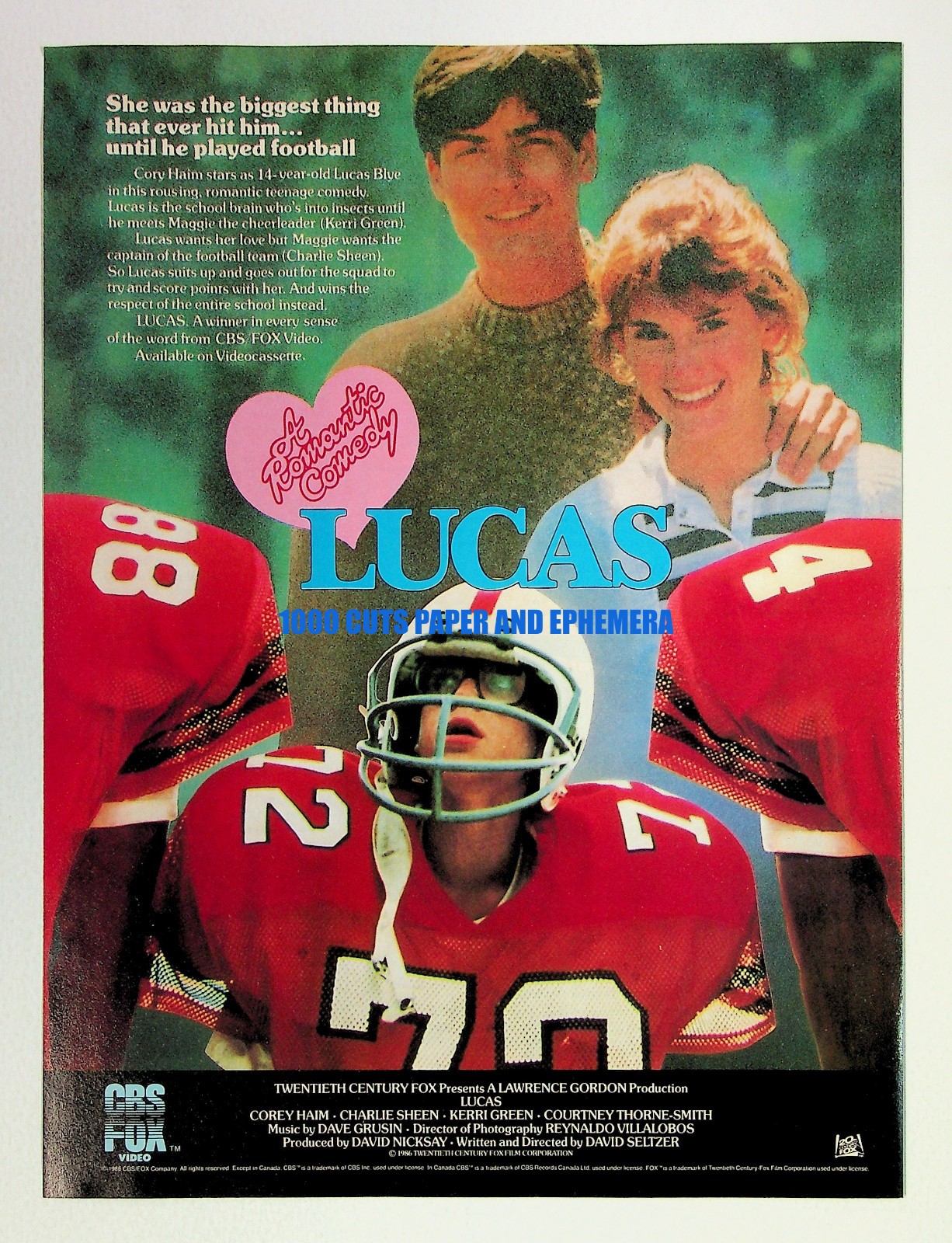 Lucas CBS Fox Video 1986 Trade Print Magazine Ad Poster ADVERT