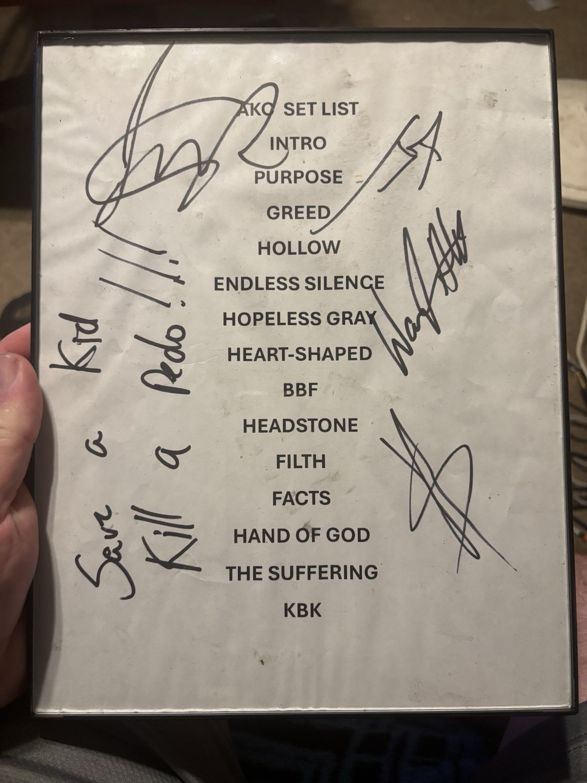 A Killer’s Confession Signed Set List MushroomHead Ex Faces