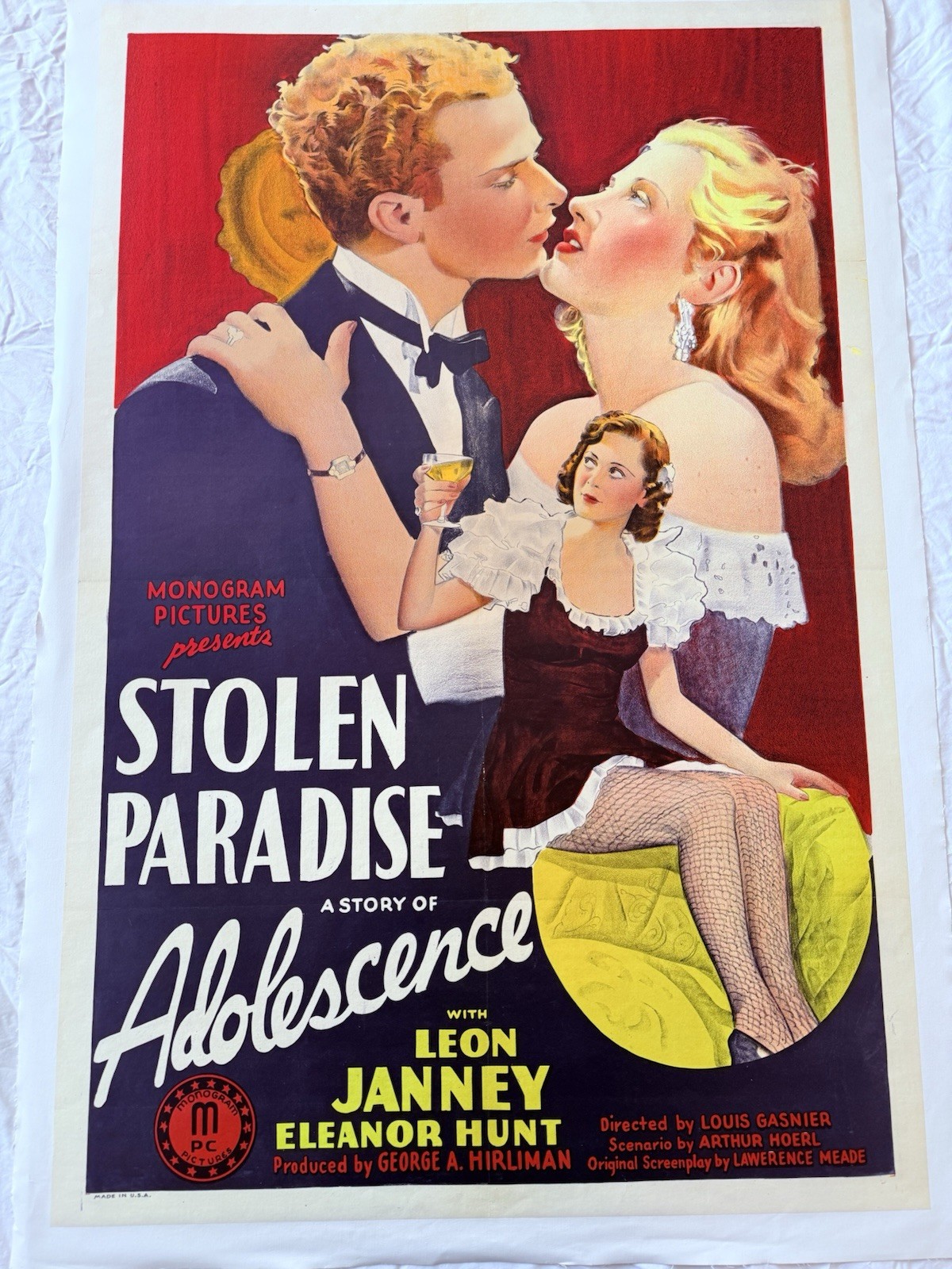 1940 Stolen Paradise Original 27×41” Movie Poster Leon Janney Linen Backed