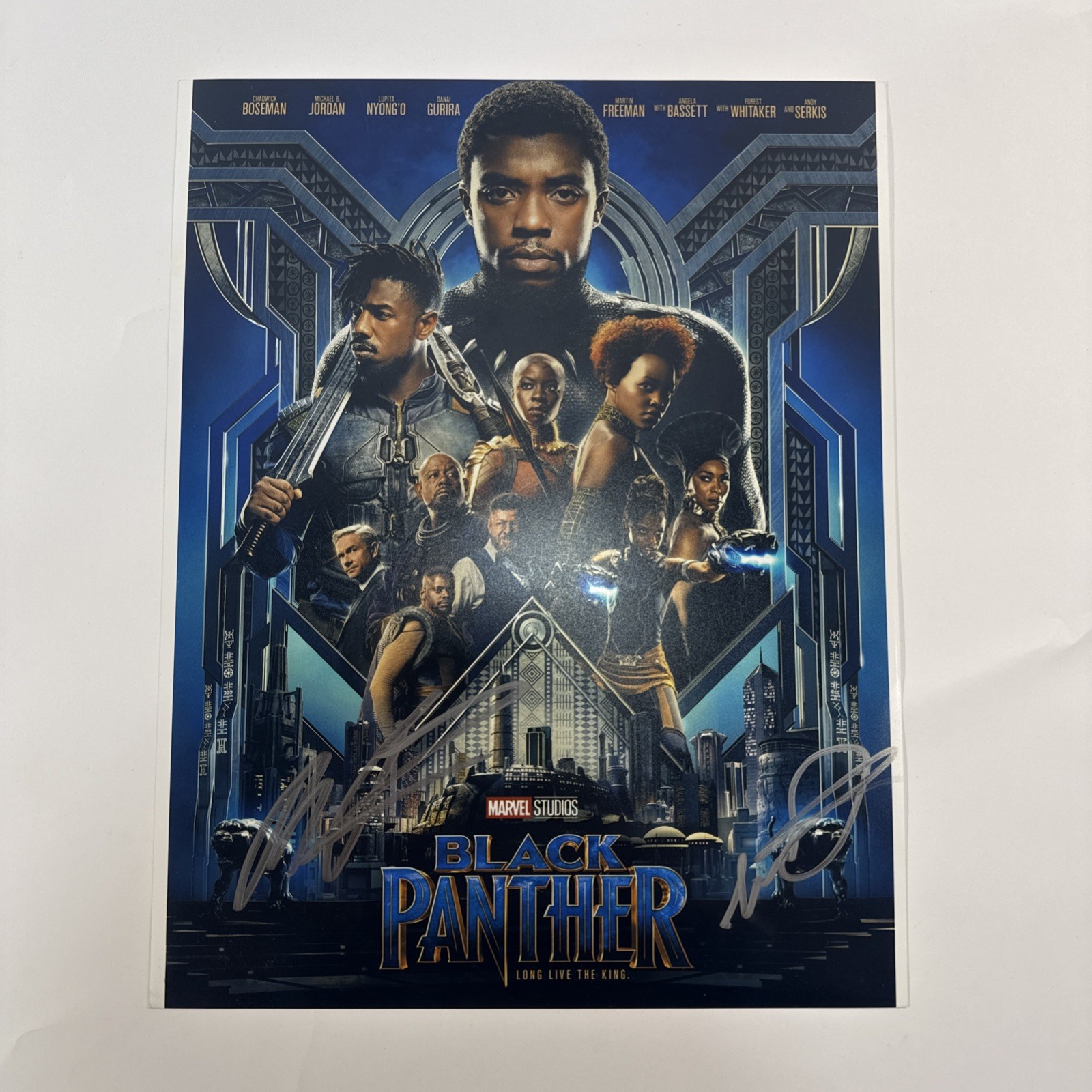 Chadwick Boseman Michael B Jordan Signed Black Panther 14×11 Photo