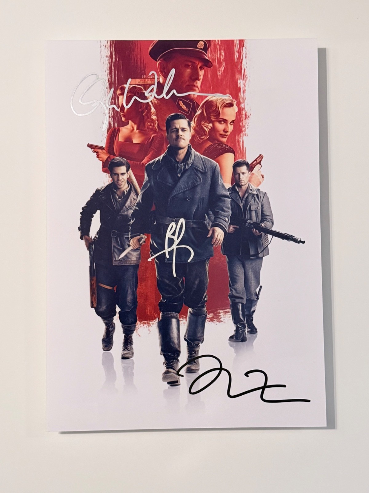 Inglourious Basterds Triple Signed 8×11.5 Photo Pitt Waltz Roth COA
