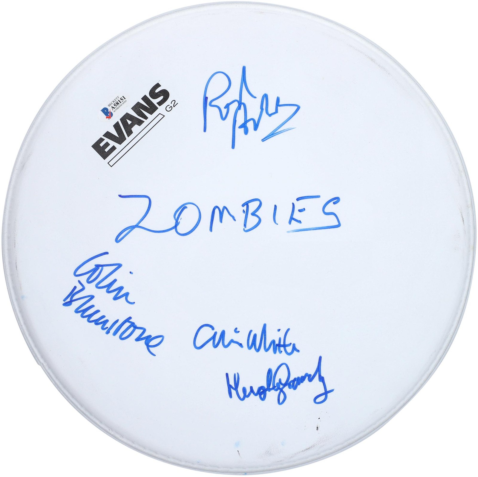 The Zombies Signed Drumhead with 4 Signatures & “Zombies Insc in Blue Ink – BAS