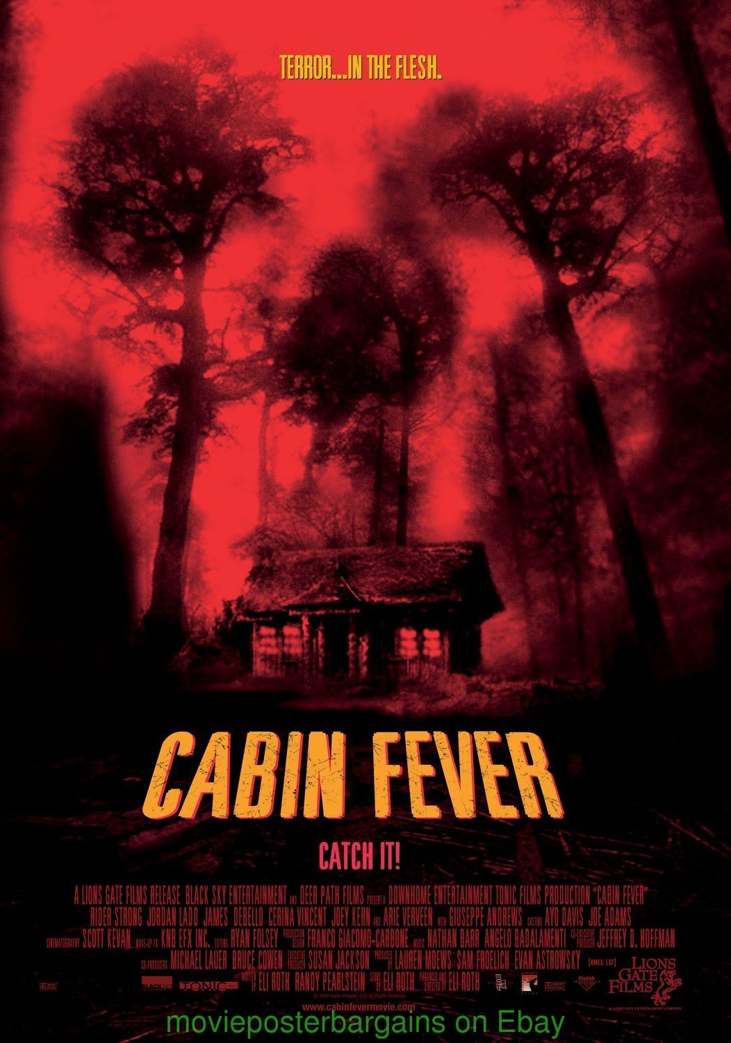 CABIN FEVER MOVIE POSTER 27×40 SKULL ART ! 2003 HORROR FILM + PREMONITION bonus!