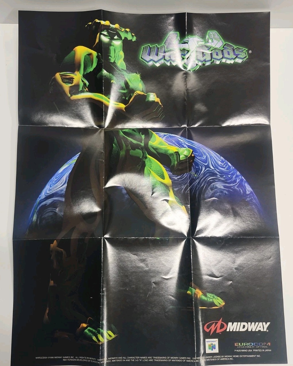 Nintend 64 “War Gods” Foldable Promo Video Game Poster Vintage 1996 N64