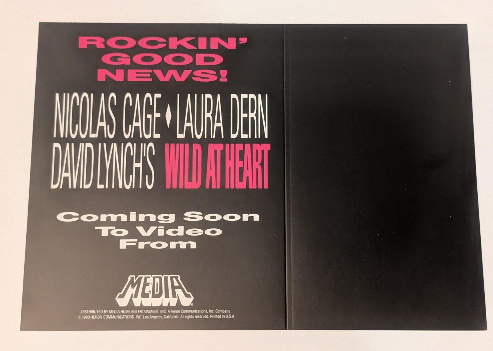 Wild at Heart 1990 VHS Release Promo Postcard Media Video / Rare David Lynch Ad
