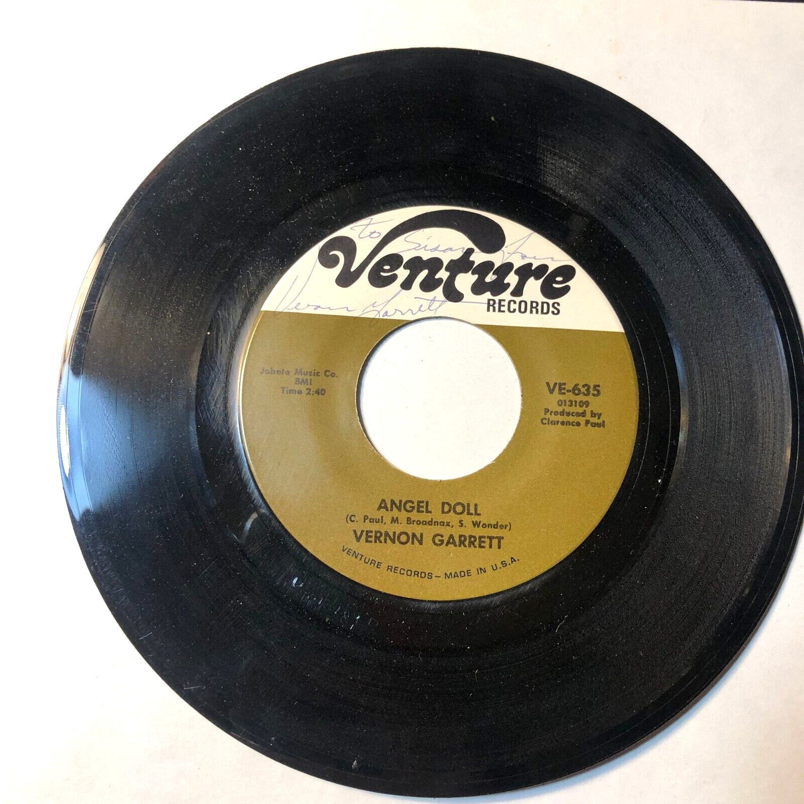 Vernon Garrett Signed Autographed 7″ Record 45 Angel Doll / Hop Skip & Jump