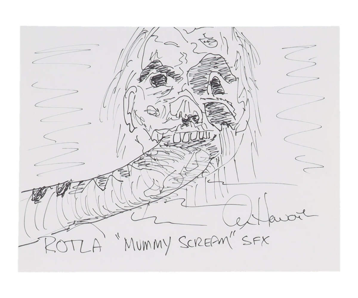 Alan Howarth Signed (ACOA) 8×10 Sketch Inscribed “ROTLA” & “Mummy Screams, SFX”