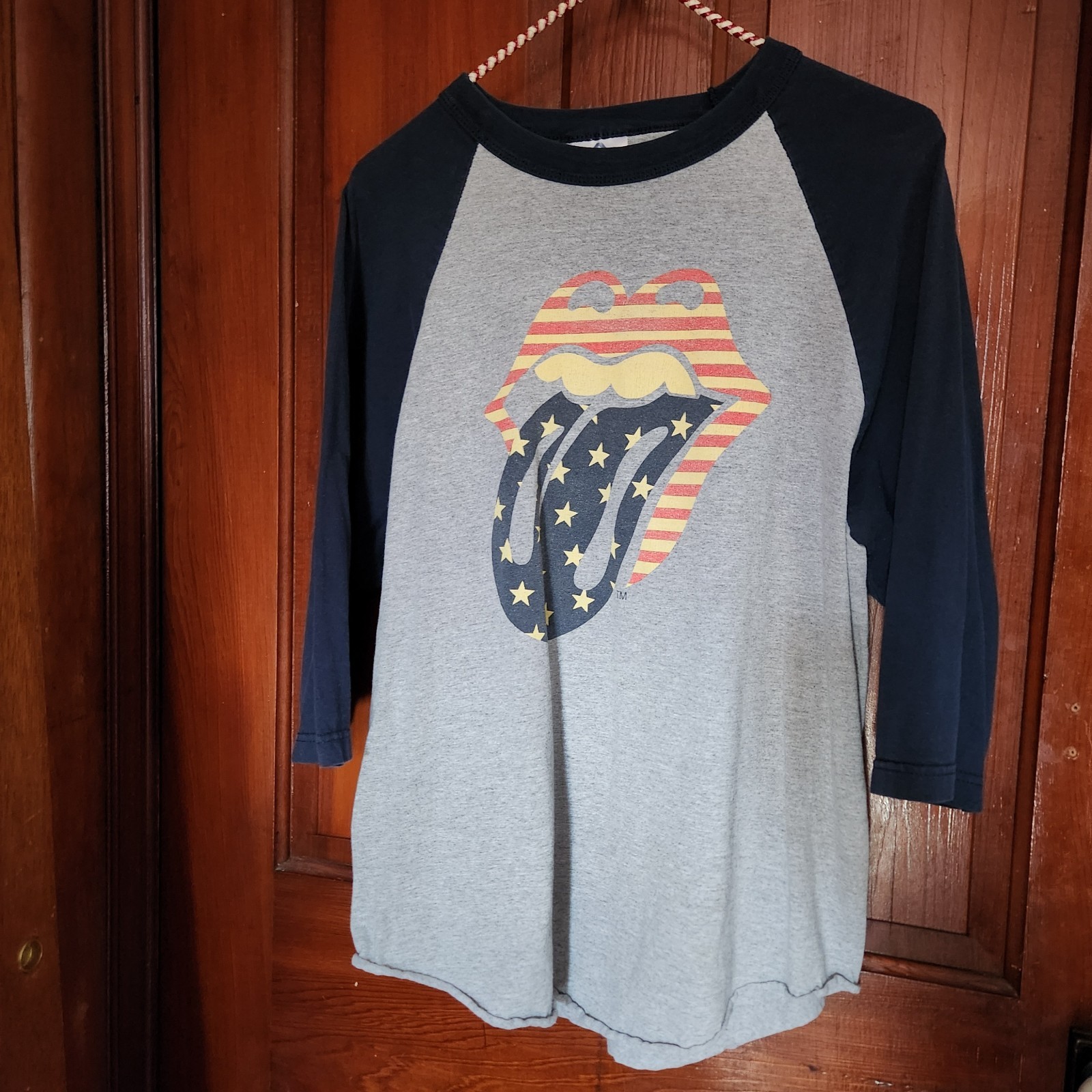 Vintage Rolling Stones Shirt Mens Large 2005-2006 Patriotic Tounge 3/4 Sleeve