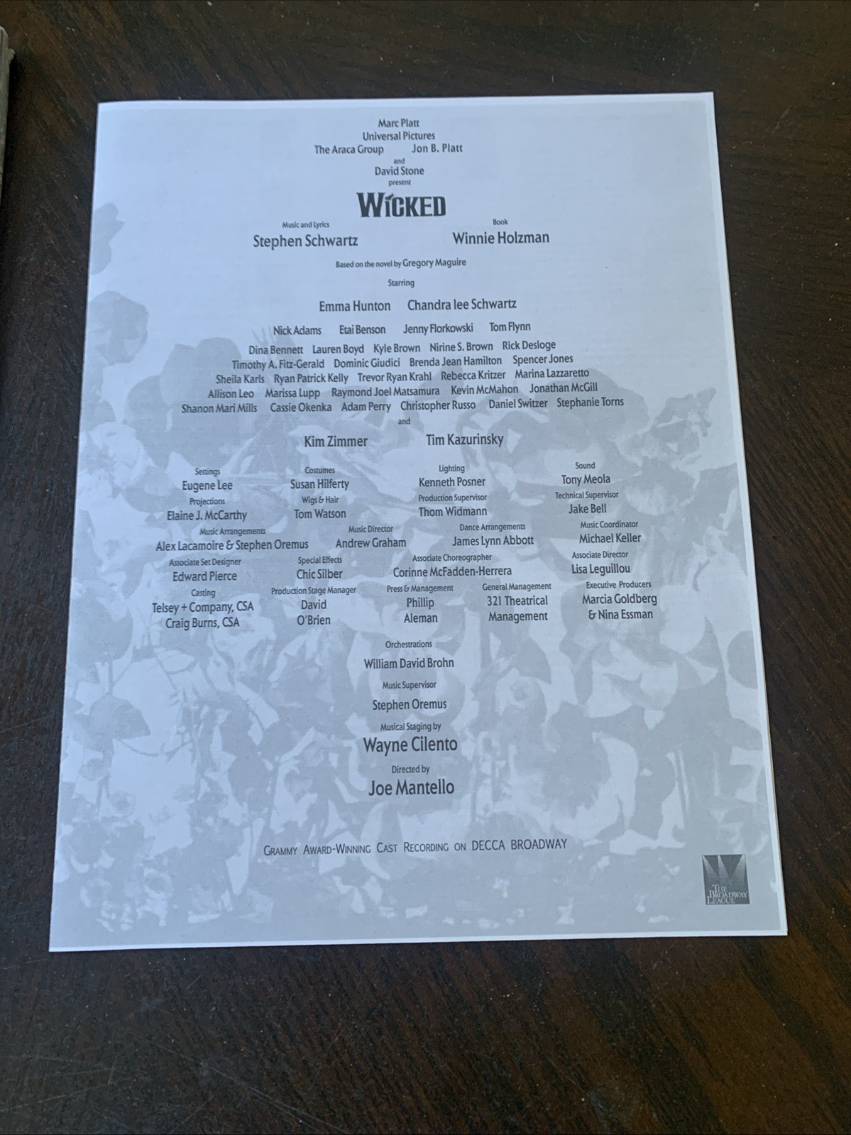 2013 Wicked Souvenir Broadway Show Program W/Cast Listing
