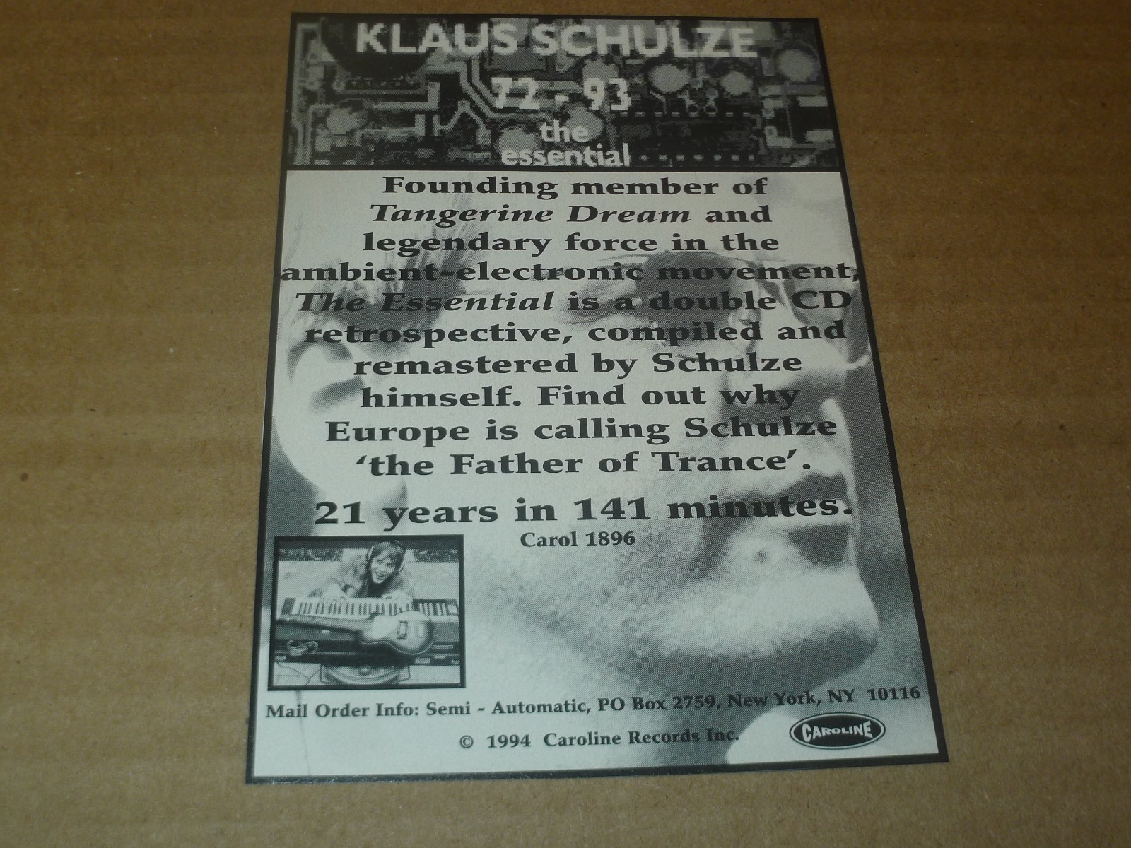 KLAUS SCHULZE essential SMALL PRINT AD tangerine dream AMBIENT