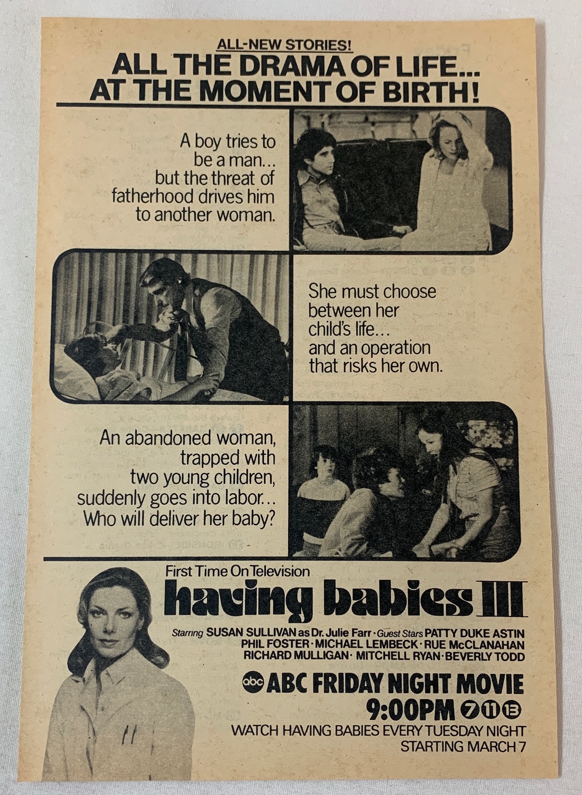 1978 ABC tv movie ad ~ HAVING BABIES III ~ Susan Sullivan