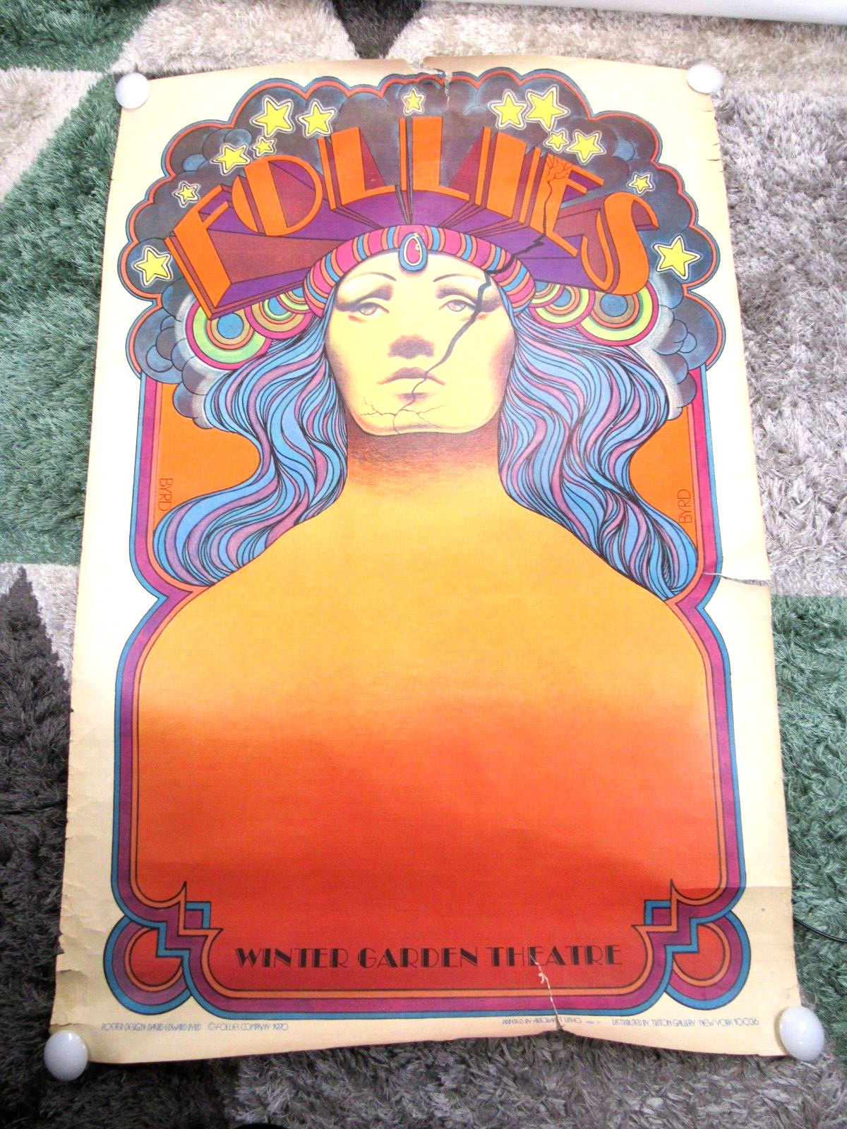 Rare Vintage FOLLIES David Edward Byrd Lithograph Poster – 25″ x 38″ – Damaged