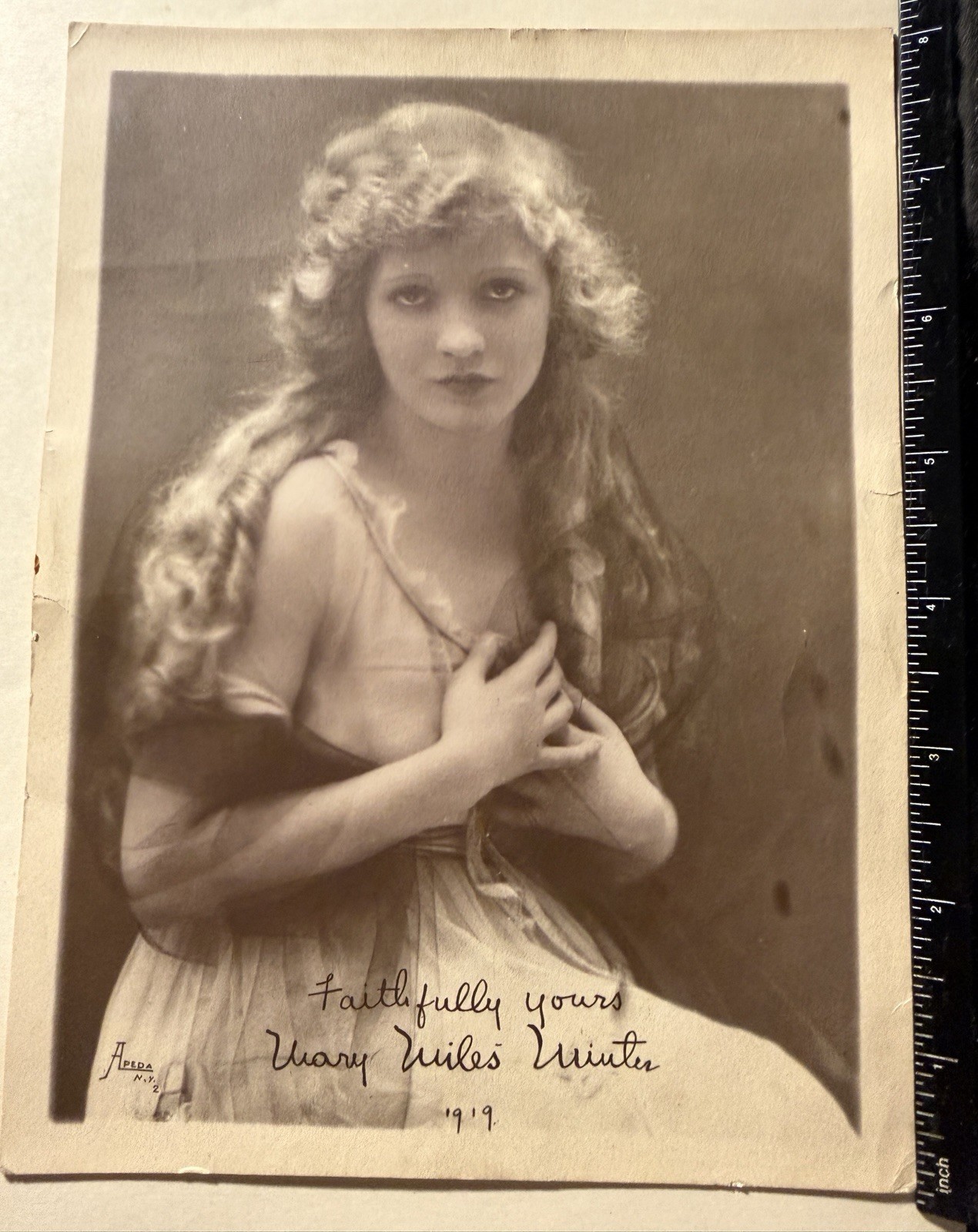 1919 vintage MARY MILES MINTER autograph stamped silent movie star photo
