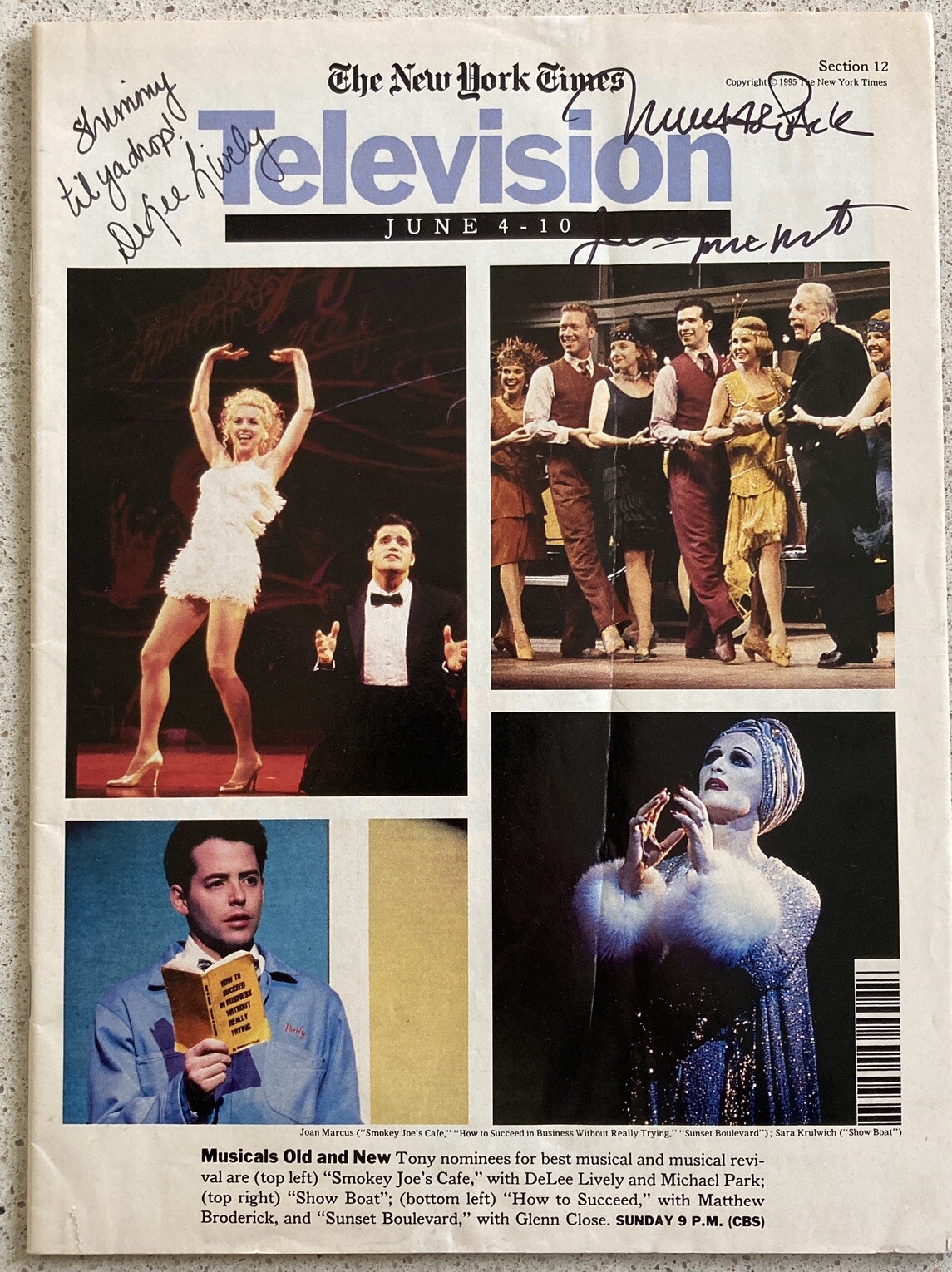 Michael Park + 2 Signed The New York Times Local TV Guide June 4 1995 LI NY Edit