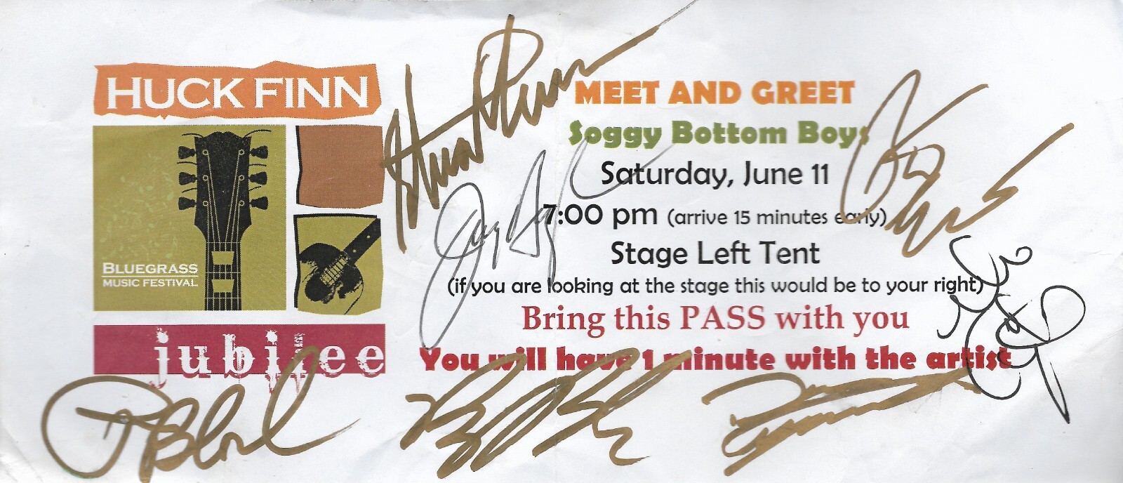 Meet & Greet Pass * by Soggy Bottom Boys (2016) Original Signed