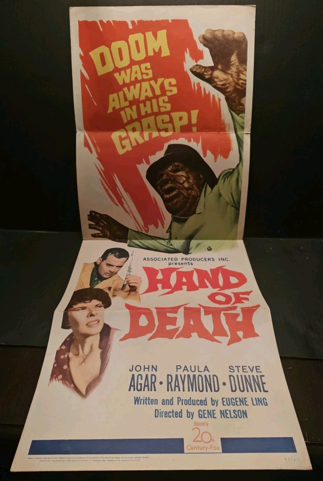 Hand of Death 1962 Original B Movie Horror Poster Insert 14×36 20th Century Fox