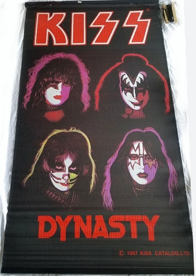 1997 KISS Roll Up Shade 64”L x 34” W with Dynasty / Faces In Orig. Plastic Box