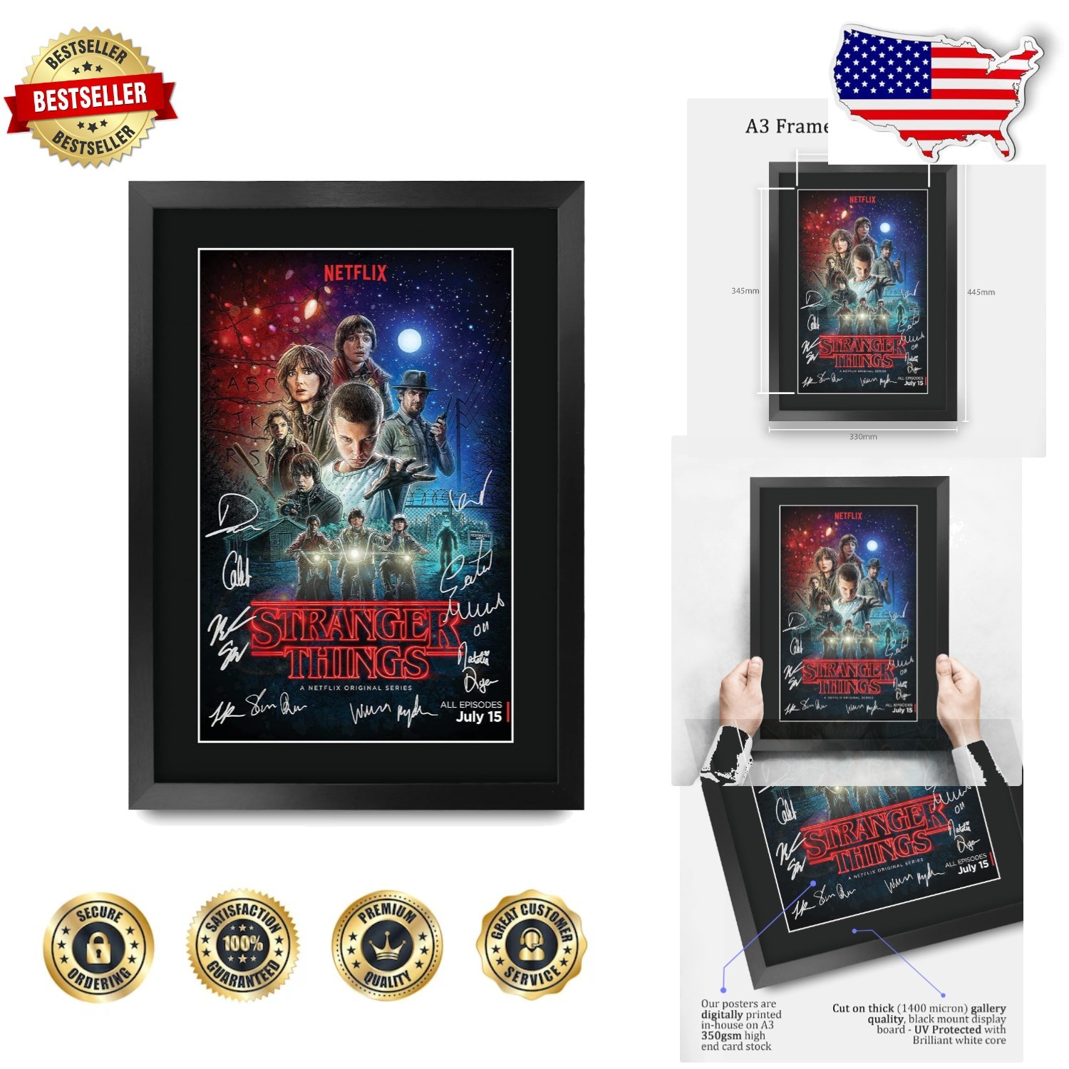 Stranger Things 16×12 Framed Photo Print – Signed Autograph Replica Wall Art