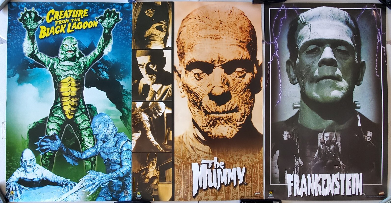3 UNIVERSAL MONSTER ORIGINAL 22×35 ROLLED MOVIE POSTER FRANKENSTEIN MUMMY LAGOON