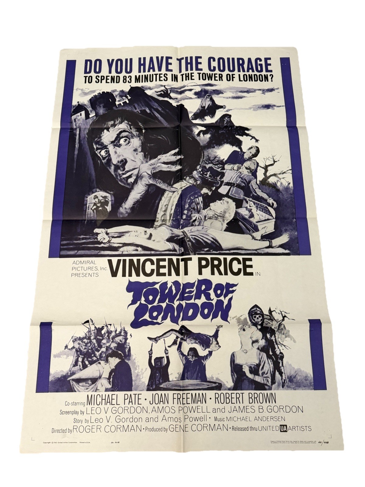 1962 Tower Of London Original 27×41 Movie Poster Vincent Price Roger Corman
