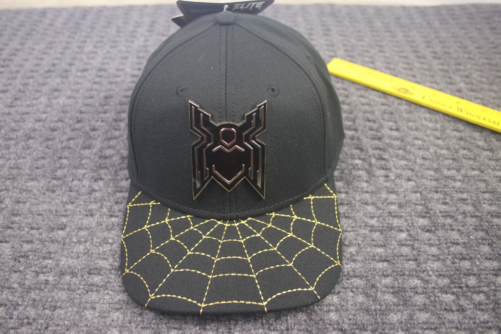 Marvel Spiderman Hat Cap Black Gold Symbol Web Snap Back One Size 6 Panel NEW