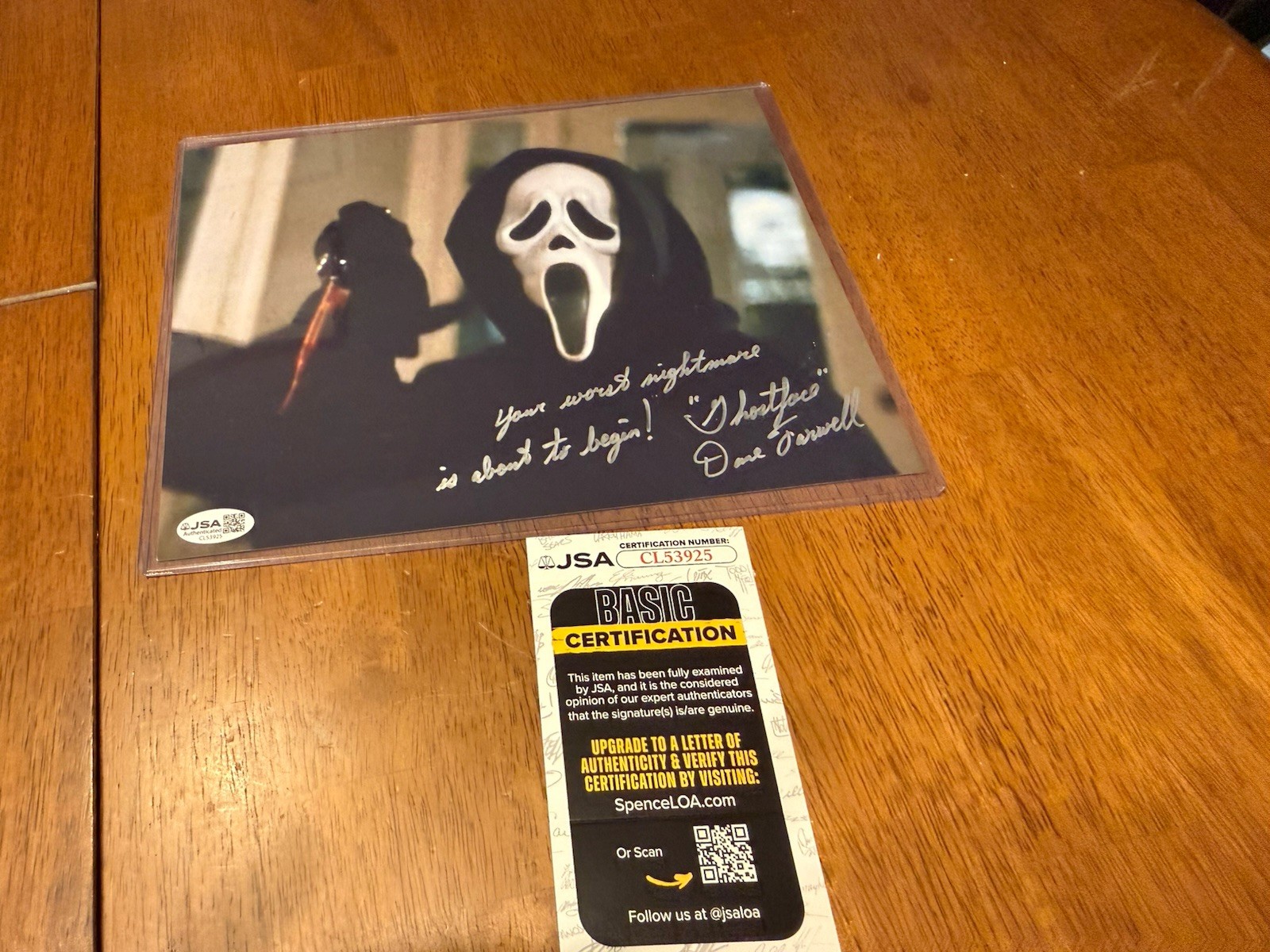Dane Farwell Signed Scream Ghostface 8×10 Photo Authentic Autograph JSA COA
