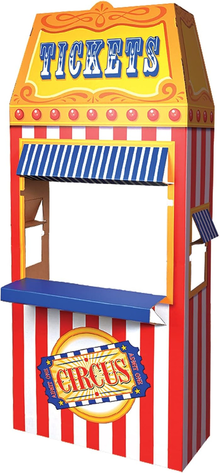 3-D Circus Ticket Booth Prop – Large Cardboard Carnival Standee with Classic Mar