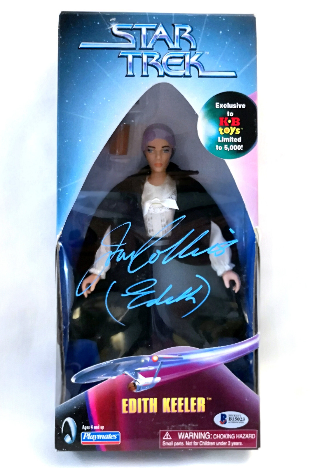 Signed JOAN COLLINS w/ “Edith” Star Trek 1999 Playmates Boxed Doll Beckett COA