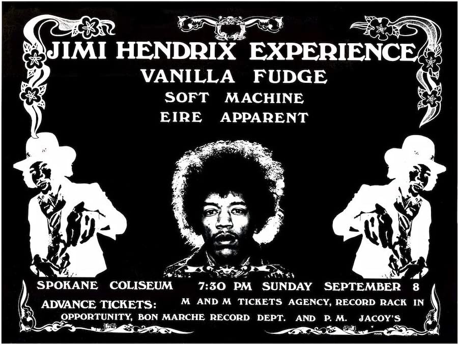 Jimi Hendrix Experience ~ 18″x12″ 1968 Spokane Coliseum Concert Poster
