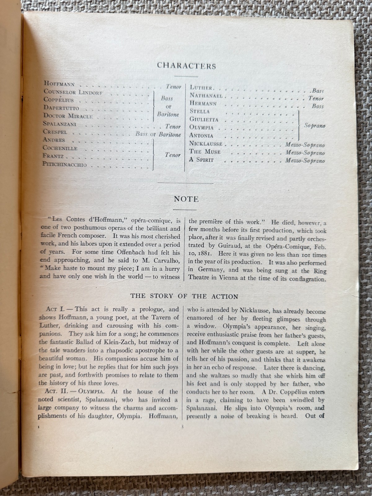 1908 Les Contes d’Hoffmann Opera Libretto Offenbach Oliver Ditson French English
