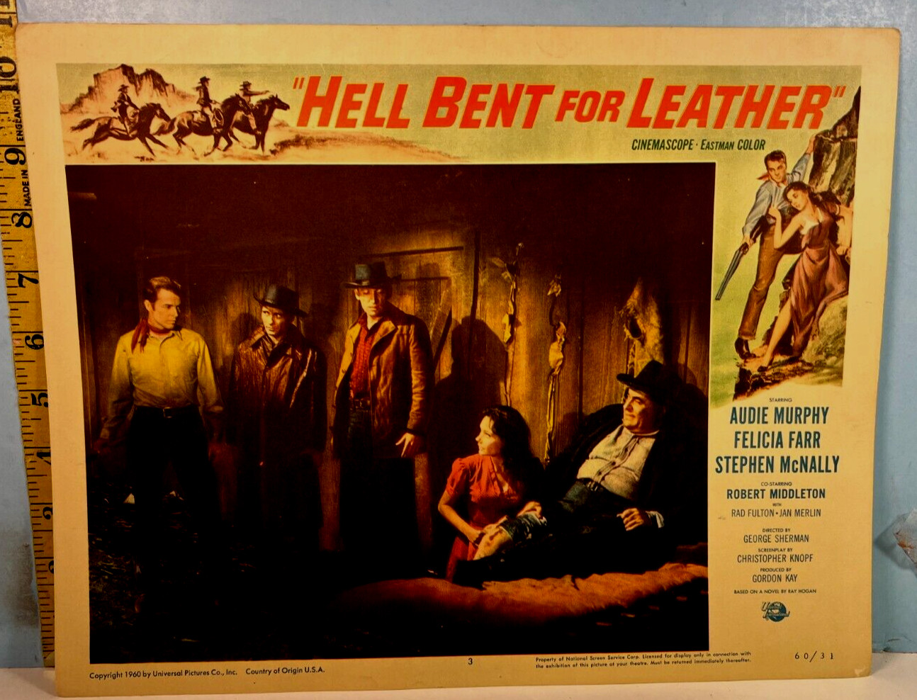 1960 HELL BENT FOR LEATHER Cowboy Western Movie Universal Pictures Lobby Card
