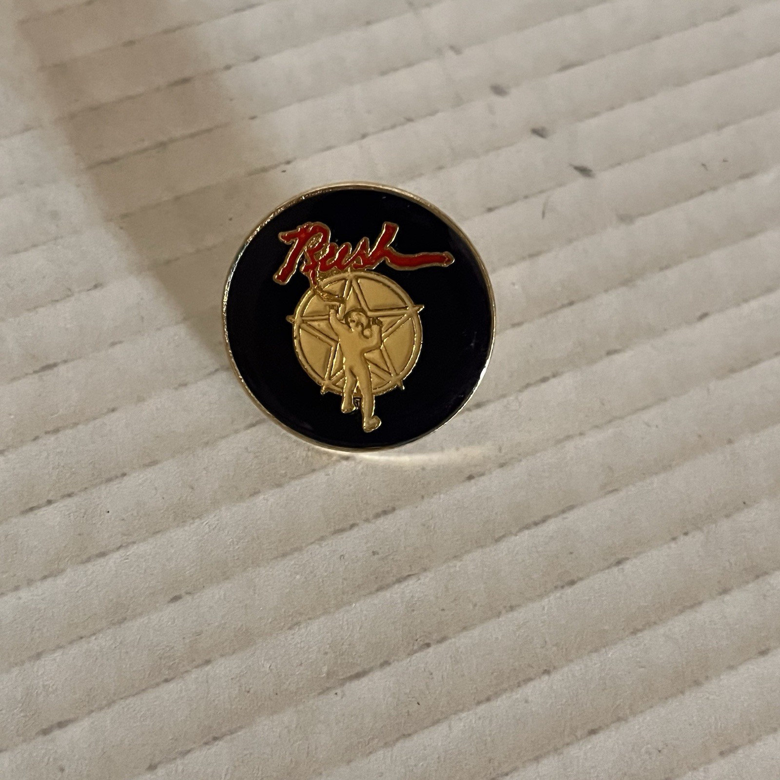 Rush Band Enamel Starman Pinback Button Vintage Original Round Gold Black Red