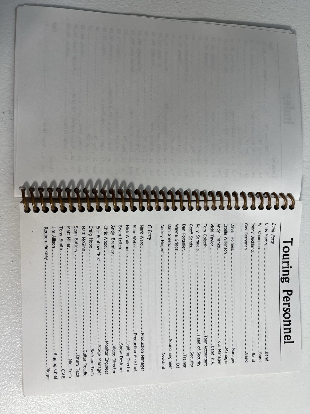 Coldplay Twisted Logic North America Summer 2005 Original Crew Tour Itinerary