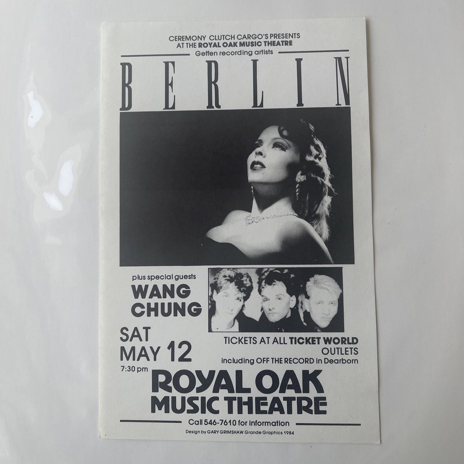 1984 Berlin And Wang Chung At Royal Oak Music Theatre Detroit Grimshaw Handbill