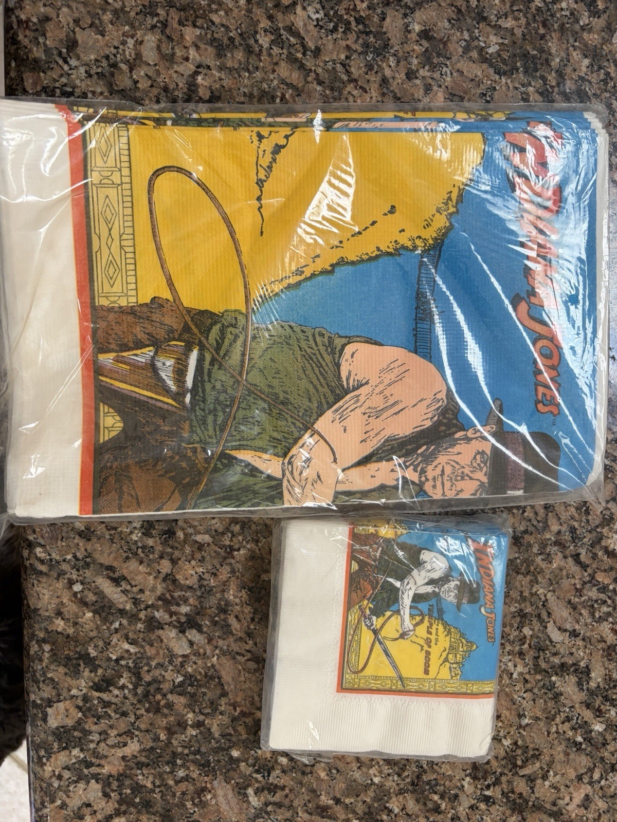 RARE, VINTAGE C.A. REED – INDIANA JONES TABLECLOTH, 52″ X 96″ And Napkin, SEALED