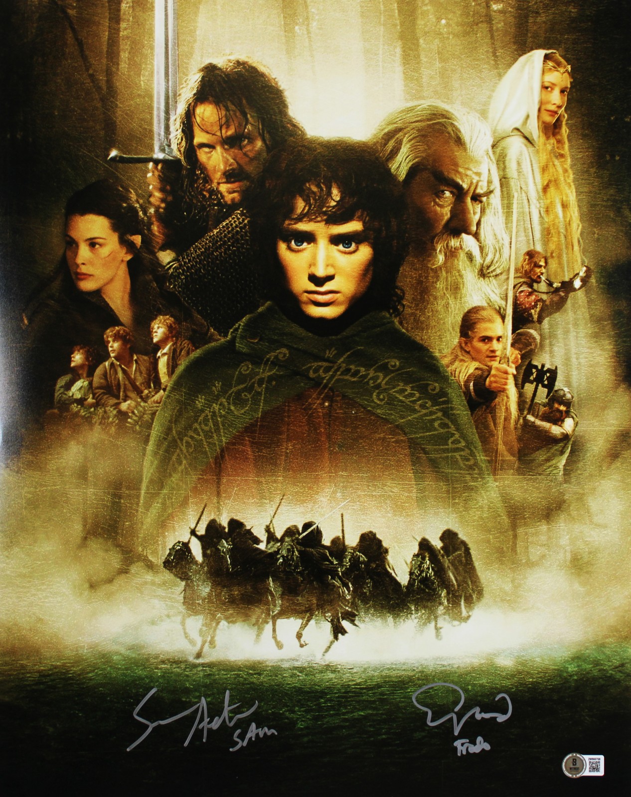 Elijah Wood & Sean Astin LOTR Signed 16×20 Vertical Collage Photo BAS Witnessed