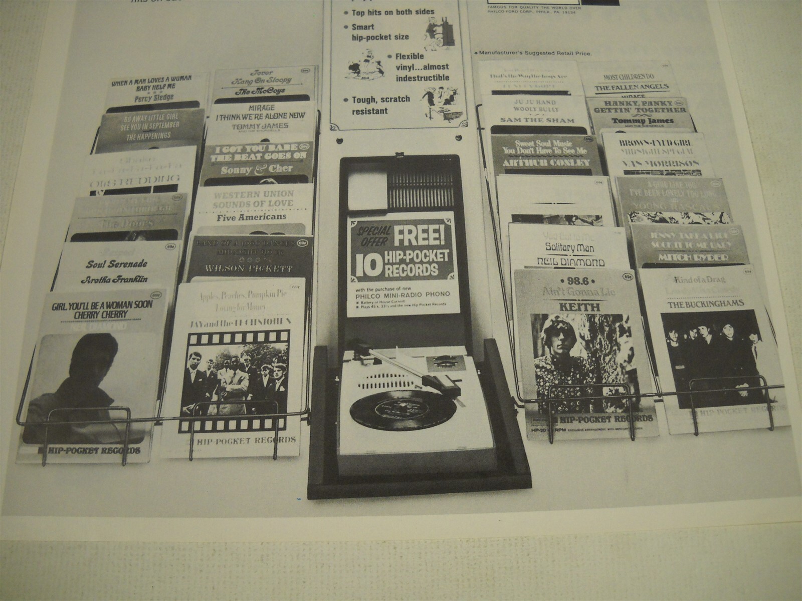 PHILCO Hip-Pocket 1968 Promo Display Ad NEIL DIAMOND The BUCKINGHAMS Keith more