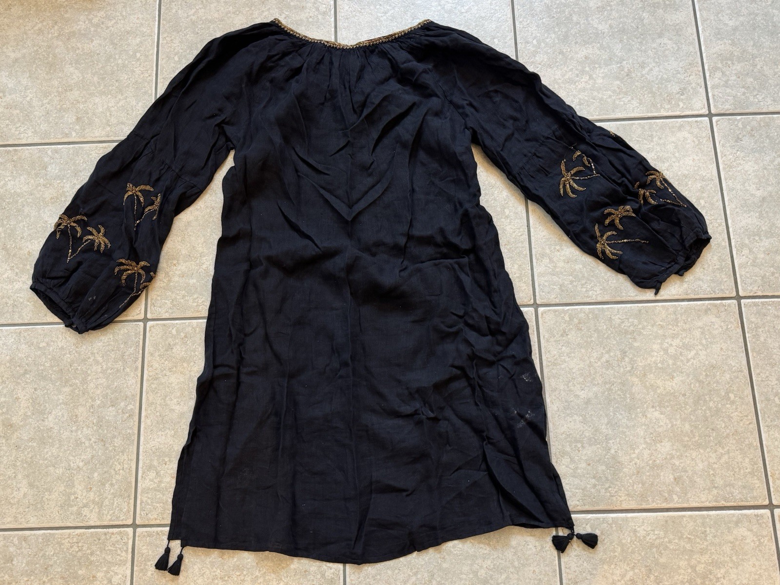 Anne Heche Personally Owned & Worn Black Bead Embellished Boho Dress