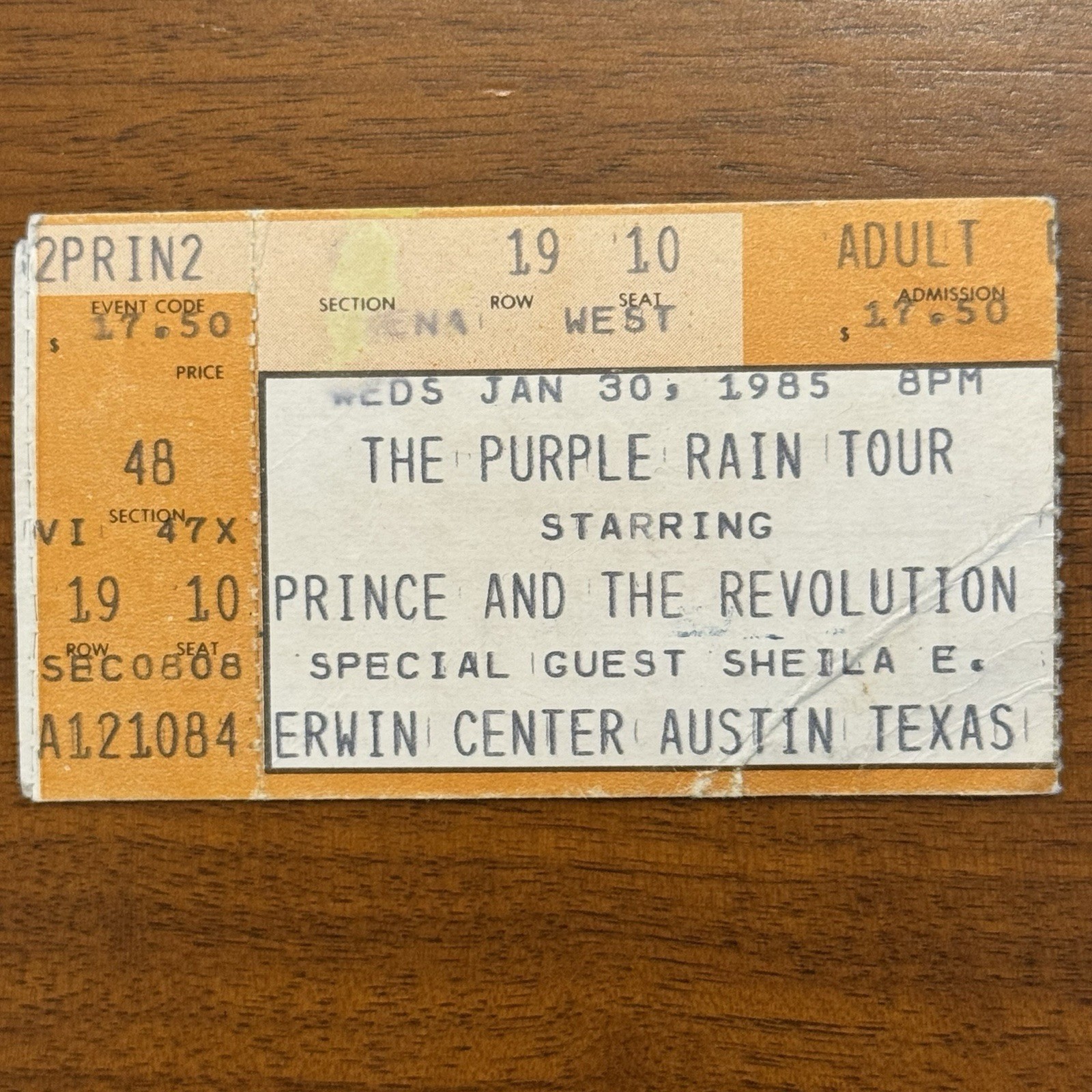 PRINCE and the Revolution 1985 PURPLE RAIN Tour Ticket Stub Sheila E Austin TX