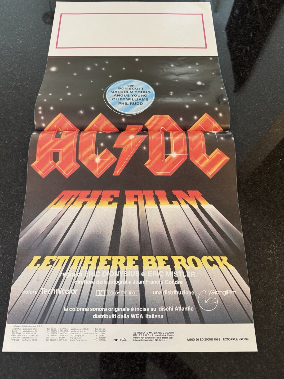 AC/DC Let There Be Rock Movie Poster Italy 1982 Original 39×55 Bon Scott Rare