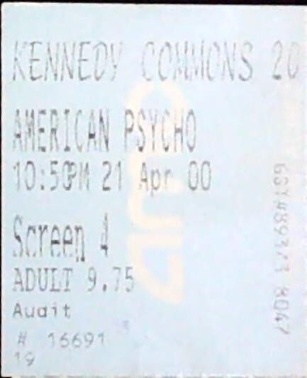 American Psycho Movie Ticket Stub AMC Opening Month Horror Film 4/21/2000