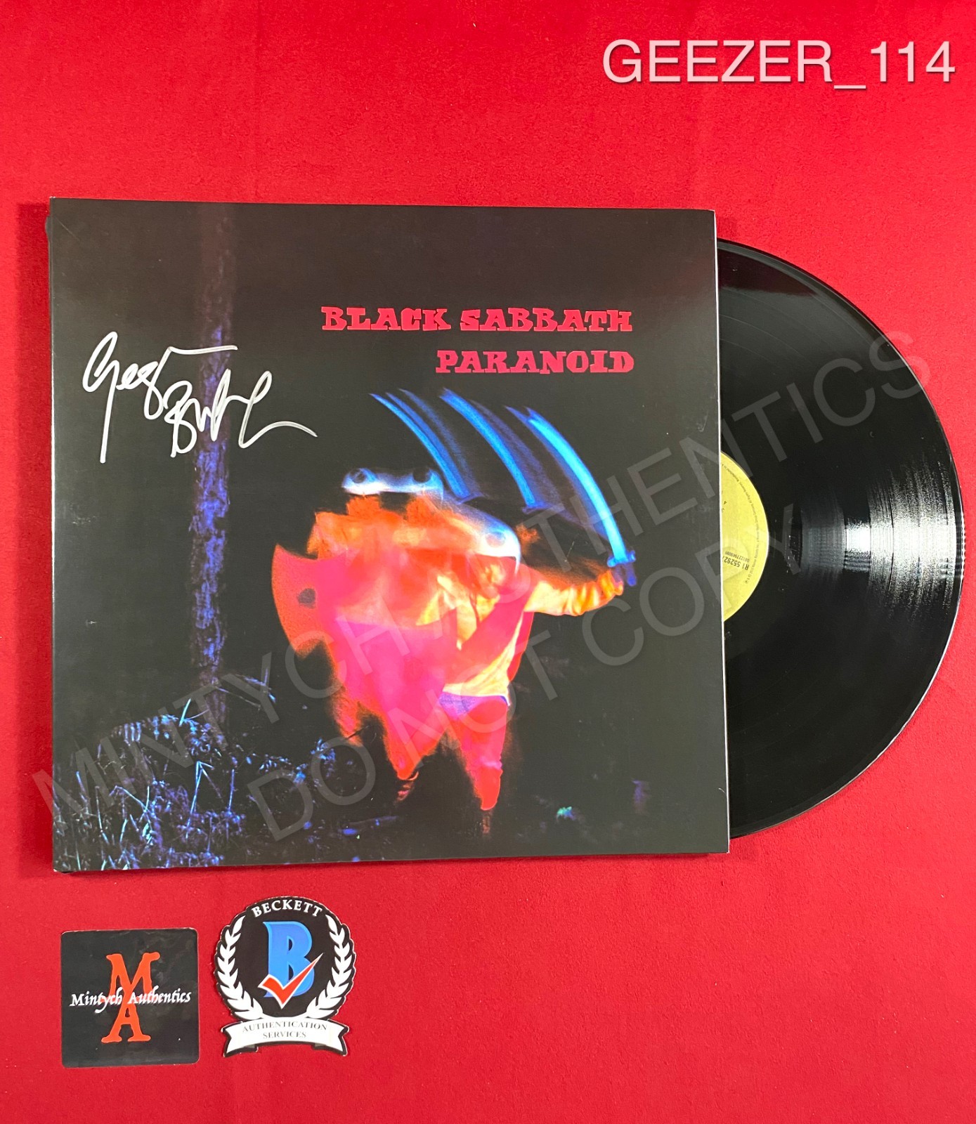 Geezer Butler Black Sabbath autographed signed Paranoid vinyl Beckett COA Ozzy
