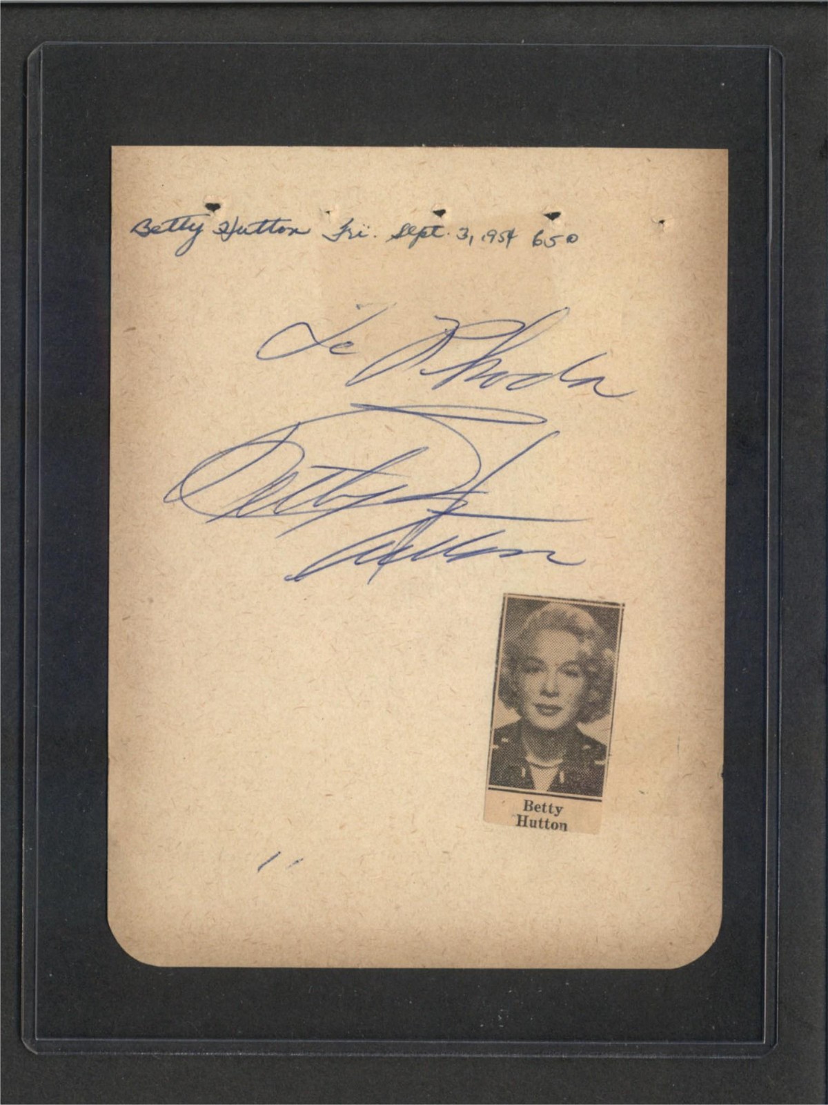 Betty Hutton – Signed Autograph Book Page – Annie Get Your Gun