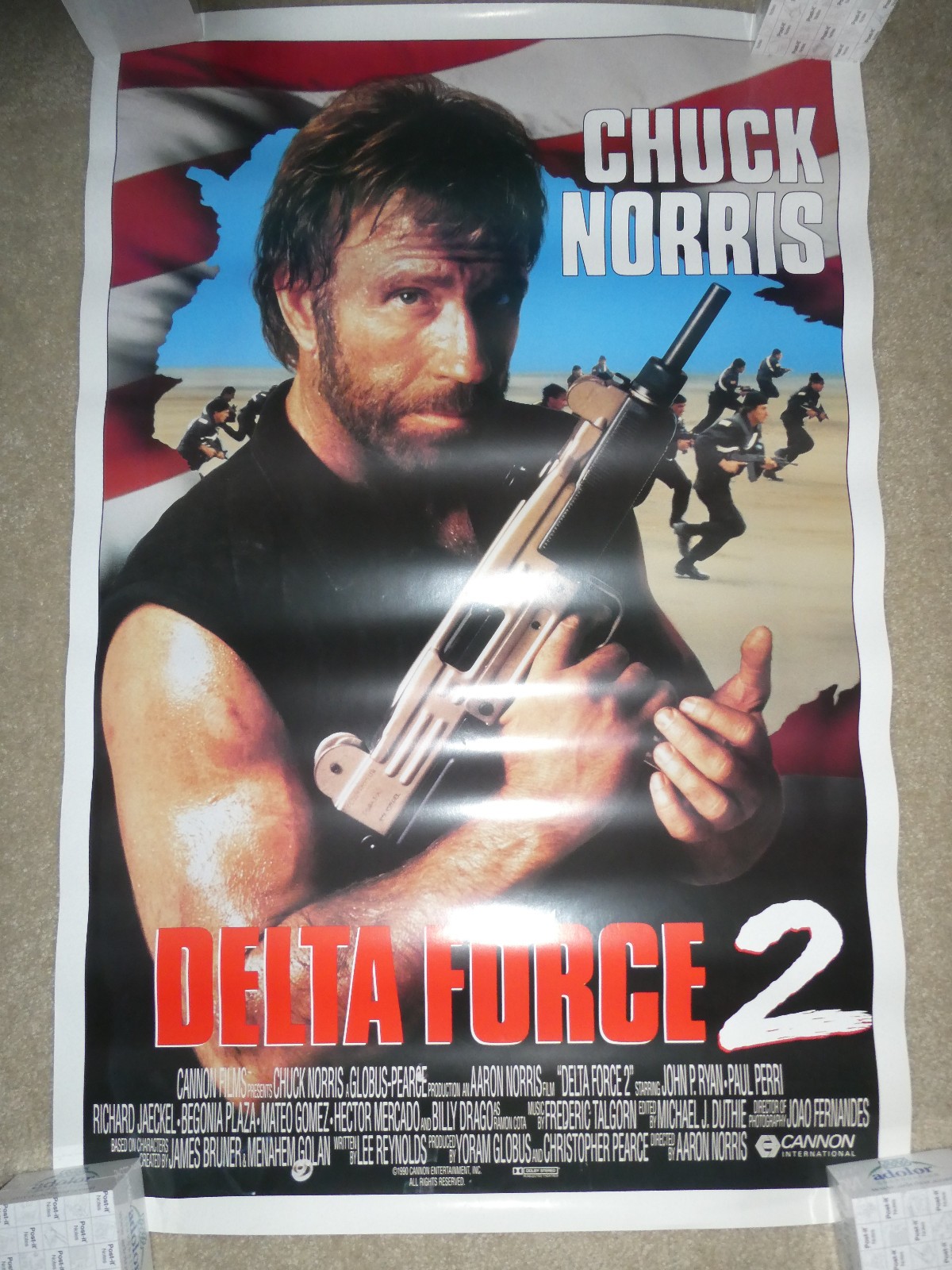 Vintage 1990 Original Movie Theatre Poster Chuck Norris Delta Force 2 41×27″