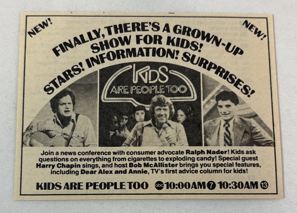 1978 ABC tv ad ~ KIDS ARE PEOPLE TOO Harry Chapin, Ralph Nader