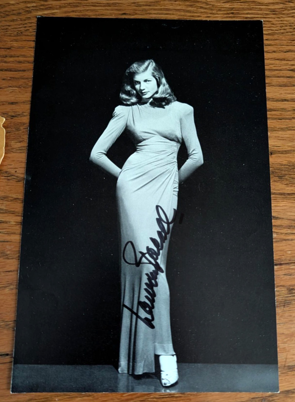 Lauren Bacall Autograph Photo B&W 6 x 9.5″ with Bacall Mailing Envelope