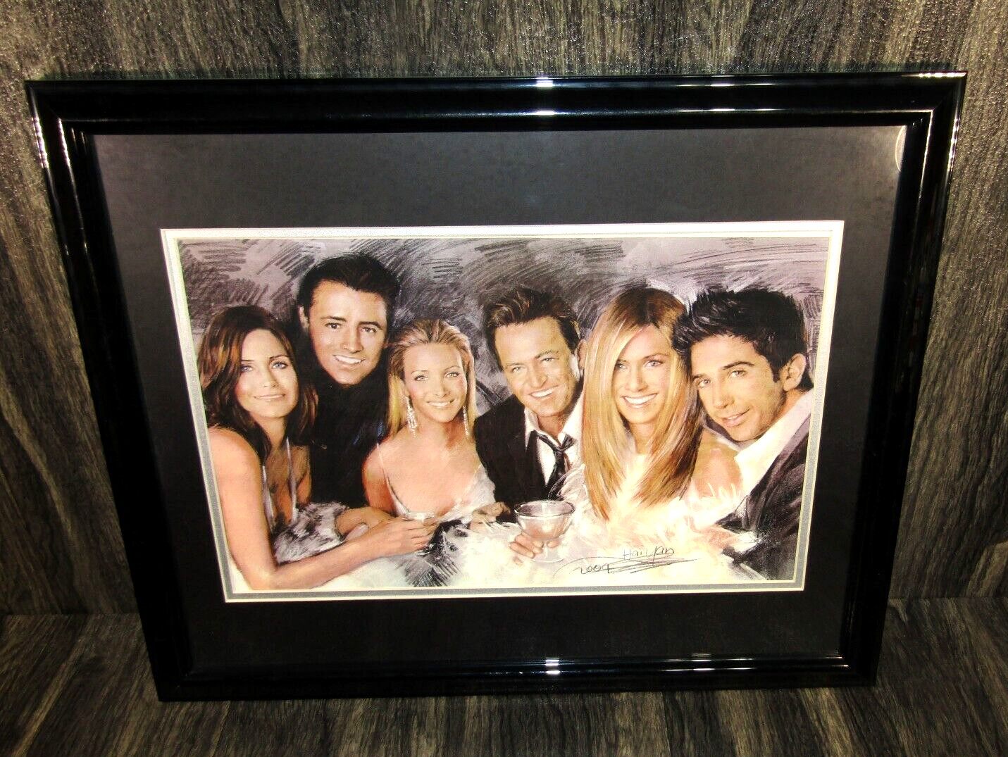 Friends T.V. Sitcom Cast Art Print Signed by Hai Yan 18″ X 22″ Matted Framed