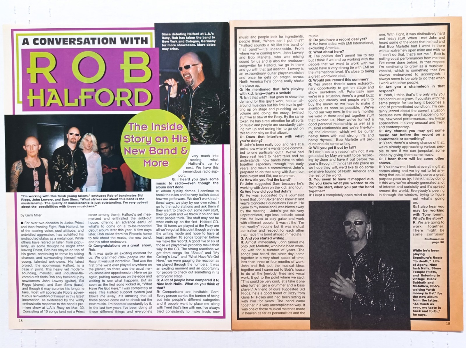 ROB HALFORD 2WO BAND INTERVIEW-1996 3PG MAGAZINE ARTICLE CLIPPING-JOHN LOWERY