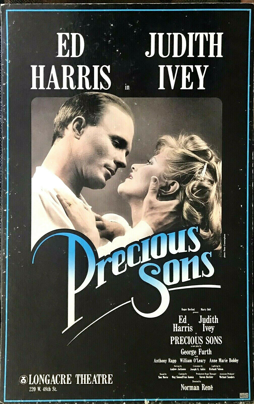 Precious Sons Ed Harris Judith Ivey Anthony Rapp Bdway windowcard 1986 FREE SHIP